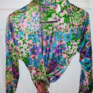 Floral Satin Blouse - Multicolor